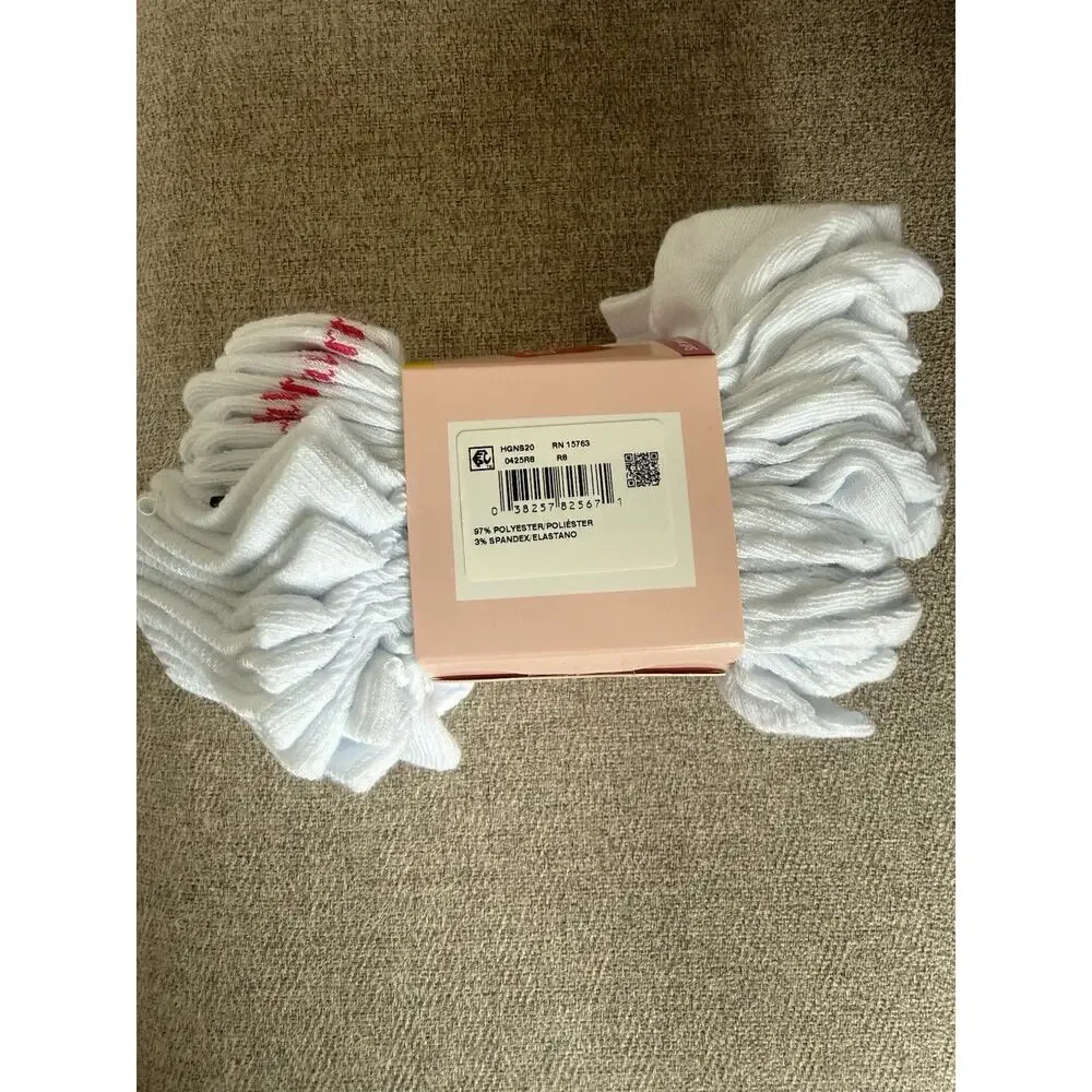 Hanes Girls 20 Pair White No Show Socks Size 10.5 To 4 Lightweight And Soft New